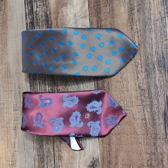 Christian Dior & Givenchy Tie lot of 2 Silk Blend Paisley and Polkadot - Picture 1 of 11